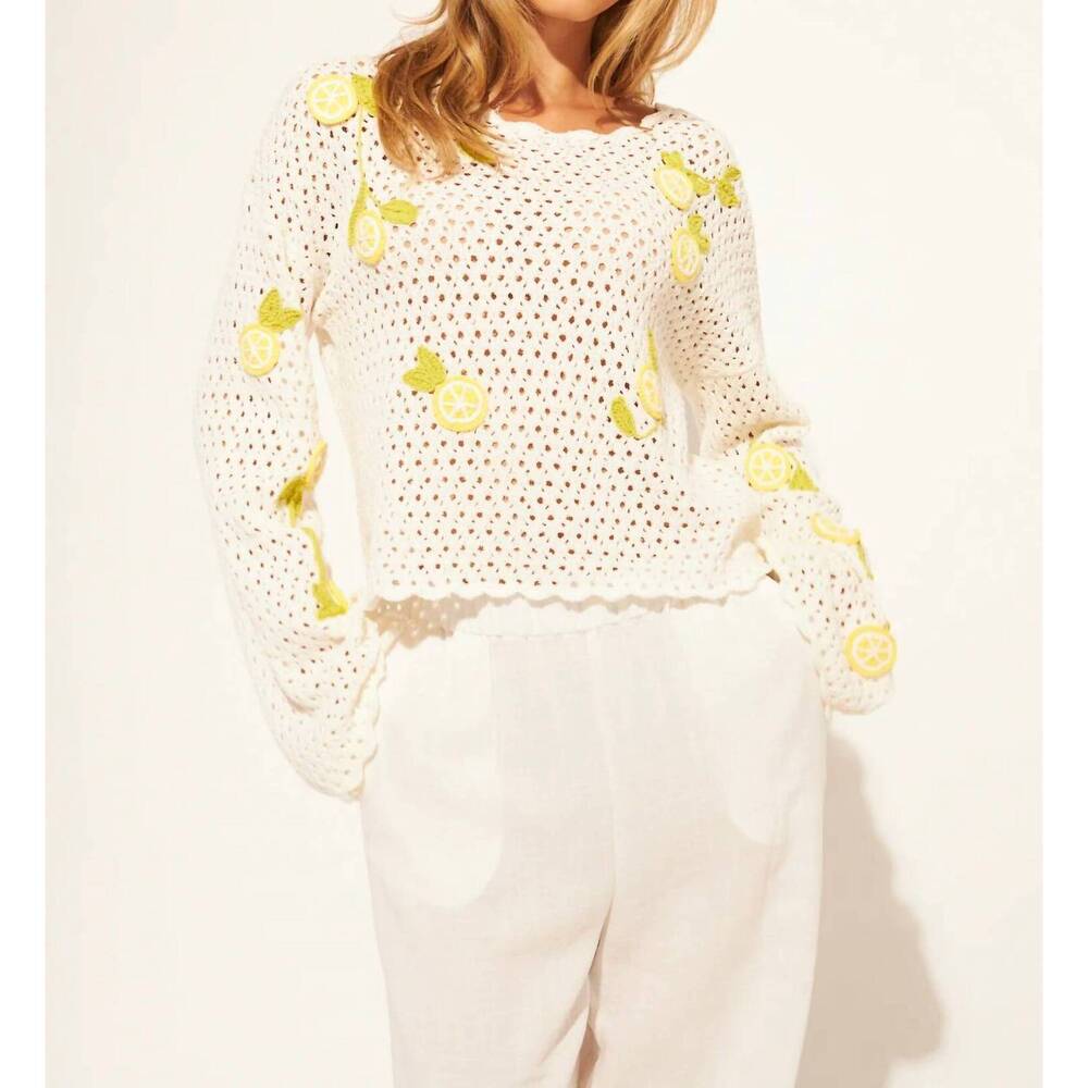 NEW JOHN + JENN orlando embroidered sweater in limoncello